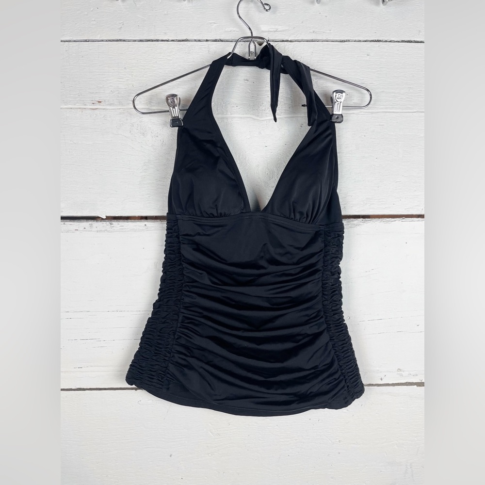 Black halter neck tankini swimsuit top